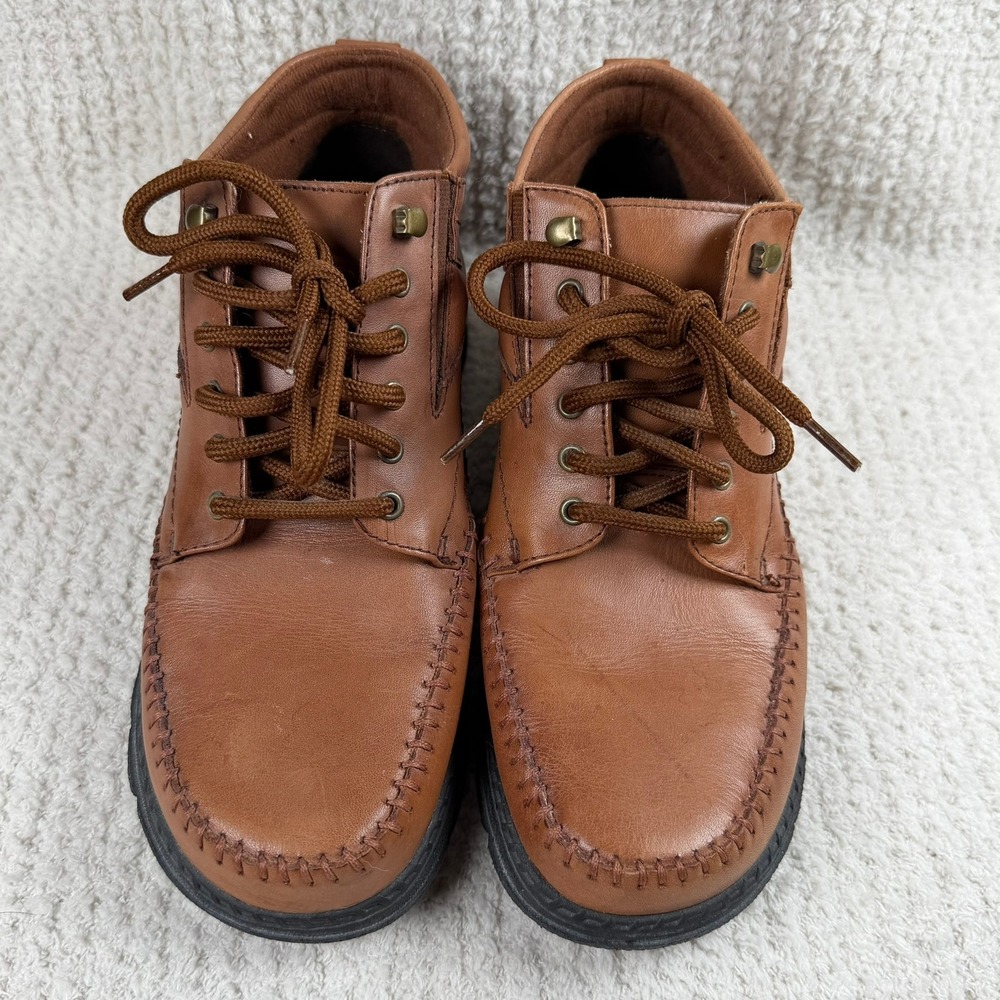 Dr. Scholls Mily Brown Leather Ankle Boots Moc Toe Lace Up Womens 8.5 Earthy